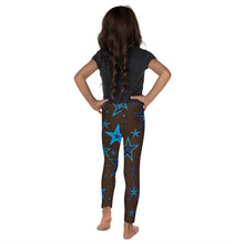 Load image into Gallery viewer, Earth &amp; Sky Blues &amp; Black Stars on Dark Brown Kid&#39;s Leggings