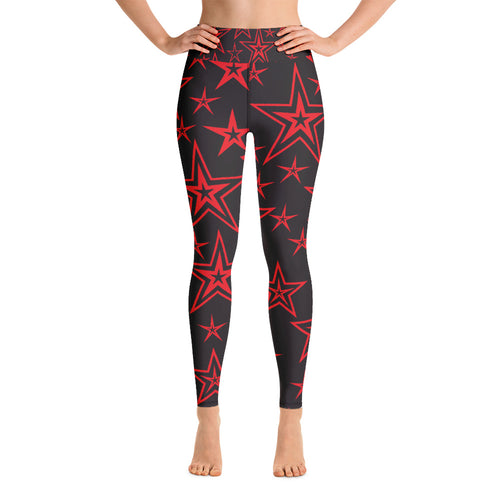 Rocking Classic Red Stars on Black Women's Yoga Leggings