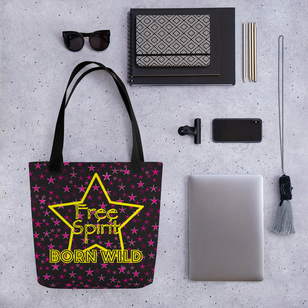 Pink Starlight w Yellow Free Spirit Born Wild Tote Bag