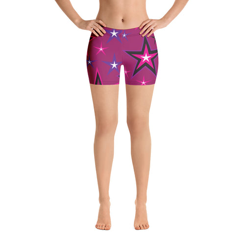 Rockstar Pinks, Purples, Black & White Stars on Dark Rose Women's Aerobic Biker Shorts