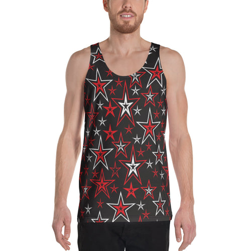 Rocking Classic Red & White Stars on Black Unisex Tank Top