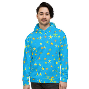 Aqua Sky Yellow Stars Unisex Hoodie