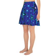 Load image into Gallery viewer, High Vibe Sky Blues, Black &amp; White Stars on Dark Blue Women&#39;s Skater Skirt