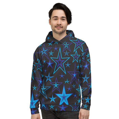 High Vibe Sky Blues & Black Stars on Black Unisex Hoodie