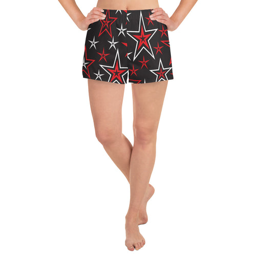 Rocking Classic Red & White Stars on Black Women's Athletic Short Shorts