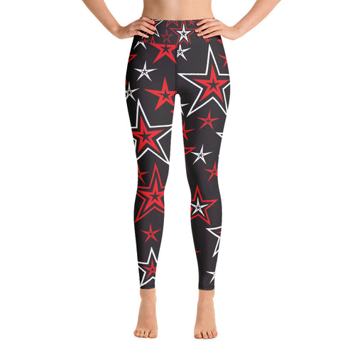 Rocking Classic Red & White Stars on Black Women's Yoga Leggings