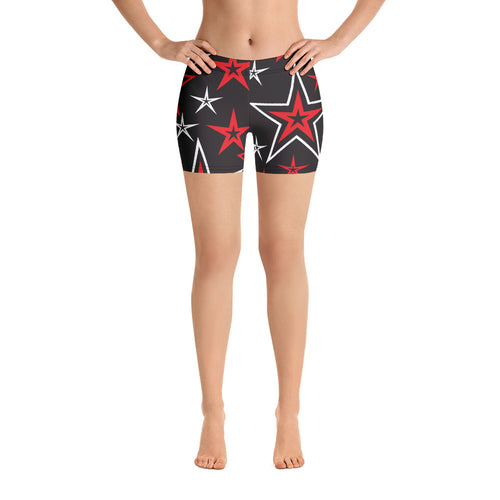 Rocking Classic Red & White Stars on Black Women's Aerobic Biker Shorts