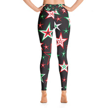 Load image into Gallery viewer, Z12 Christmas Holiday Red, Green, Black &amp; White Stars on Black Women&#39;s Yoga Leggings