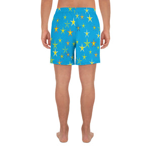 Aqua Sky Yellow Stars Men's Athletic Long Shorts