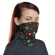 Load image into Gallery viewer, Z12 Christmas Holiday Red, Green &amp; White Stars on Black Unisex Neck Gaiter Face Mask