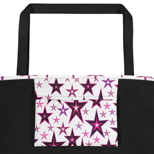 Rockstar Pinks, Purples, Black & White Stars on White Beach Bag