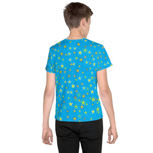 Aqua Sky Yellow Stars Kid's/Youth T-Shirt