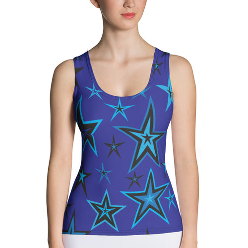 High Vibe Sky Blues & Black Stars on Dark Blue Women's Yoga Tank Top