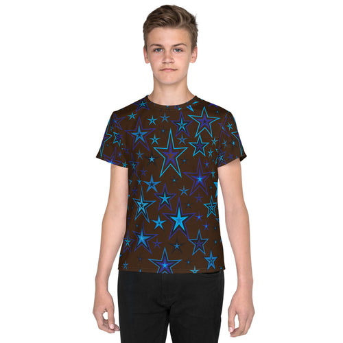 Earth & Sky Blues & Black Stars on Dark Brown Kid's/Youth T-Shirt