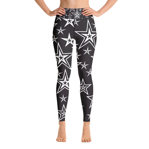 Rocking Classic White Stars on Black Women's Yoga Leggings
