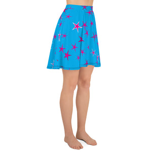 Aqua Sky Pink Stars Women's Skater Skirt