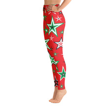 Load image into Gallery viewer, Z12 Christmas Holiday Red, Green, Black &amp; White Stars on Red Women&#39;s Yoga Leggings