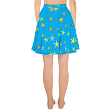 Load image into Gallery viewer, Aqua Sky Yellow Stars Women&#39;s Skater Skirt