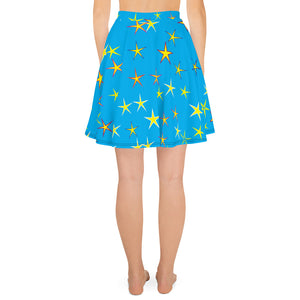 Aqua Sky Yellow Stars Women's Skater Skirt