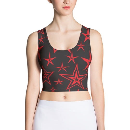 Rocking Classic Red Stars on Black Women's Yoga Crop Top