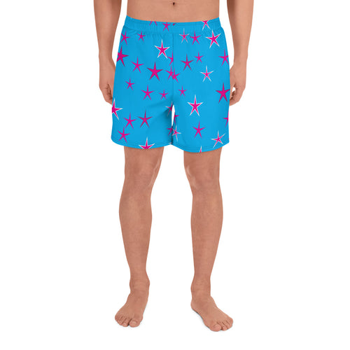 Aqua Sky Pink Stars Men's Athletic Long Shorts