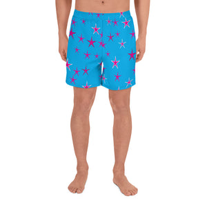 Aqua Sky Pink Stars Men's Athletic Long Shorts