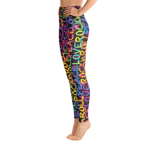 Peace, Love & Rock n Roll on Stars Women's Yoga Leggings