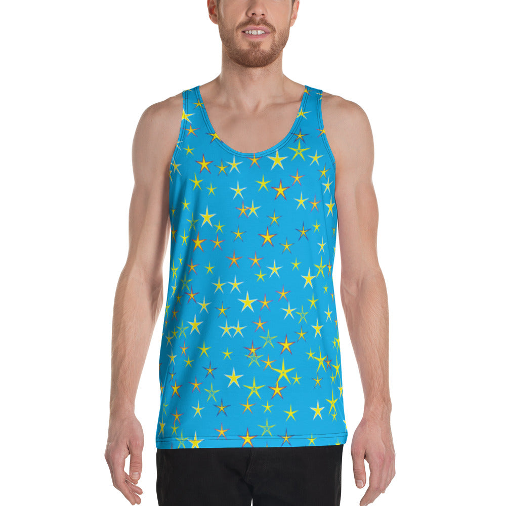 Aqua Sky Yellow Stars Unisex Tank Top