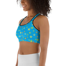 Load image into Gallery viewer, Aqua Sky Yellow Stars Women&#39;s Sports Bra