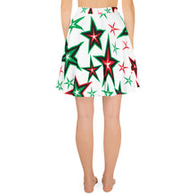 Load image into Gallery viewer, Z12 Christmas Holiday Red, Green &amp; Black Stars on White Women&#39;s Skater Skirt