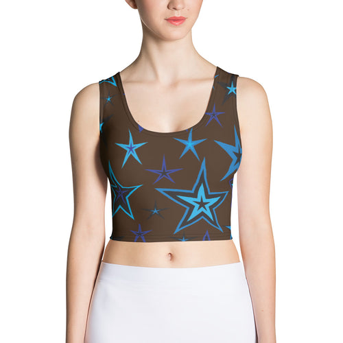 Earth & Sky Blues & Black Stars on Dark Brown Women's Yoga Crop Top