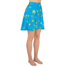 Load image into Gallery viewer, Aqua Sky Yellow Stars Women&#39;s Skater Skirt