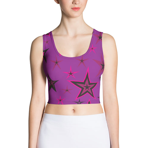 Rockstar Pinks, Purples & Black Stars on Purple Women's Yoga Crop Top