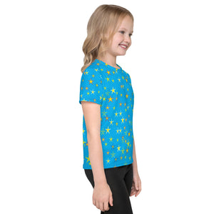 Aqua Sky Yellow Stars Kid's T-Shirt