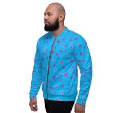 Load image into Gallery viewer, Aqua Sky Pink Stars Unisex Bomber Jacket