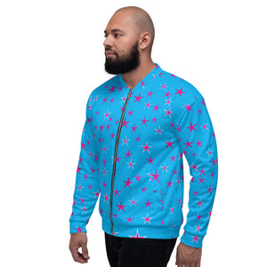 Aqua Sky Pink Stars Unisex Bomber Jacket