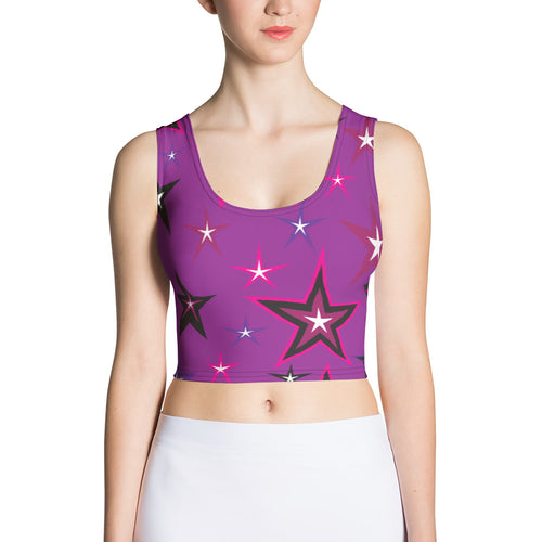 Rockstar Pinks, Purples, Black & White Stars on Purple Women's Yoga Crop Top