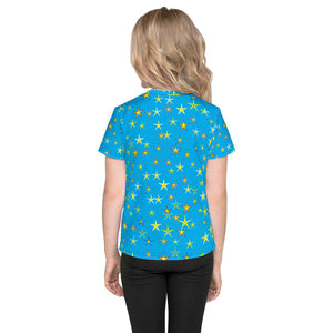 Aqua Sky Yellow Stars Kid's T-Shirt