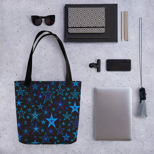 High Vibe Sky Blues & Black Stars on Black Tote Bag