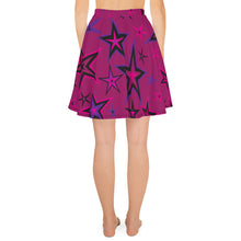 Load image into Gallery viewer, Rockstar Pinks, Purples &amp; Black Stars on Dark Rose Women&#39;s Skater Skirt