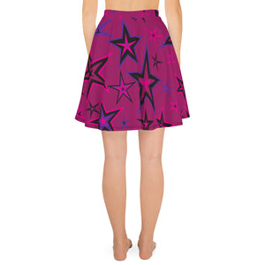 Rockstar Pinks, Purples & Black Stars on Dark Rose Women's Skater Skirt