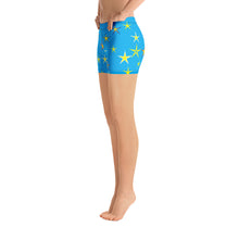 Load image into Gallery viewer, Aqua Sky Yellow Stars Women&#39;s Aerobic Biker Shorts