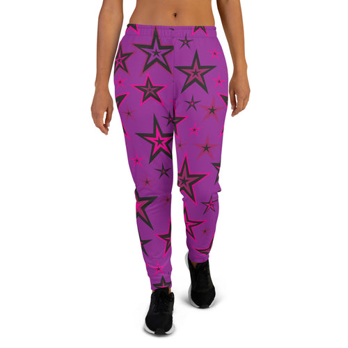 Rockstar Pinks, Purples & Black Stars on Purple Women's Joggers