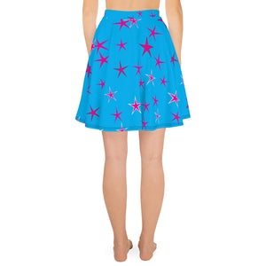 Aqua Sky Pink Stars Women's Skater Skirt