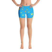 Load image into Gallery viewer, Aqua Sky Yellow Stars Women&#39;s Aerobic Biker Shorts