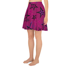 Load image into Gallery viewer, Rockstar Pinks, Purples &amp; Black Stars on Dark Rose Women&#39;s Skater Skirt