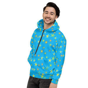 Aqua Sky Yellow Stars Unisex Hoodie