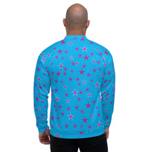 Load image into Gallery viewer, Aqua Sky Pink Stars Unisex Bomber Jacket