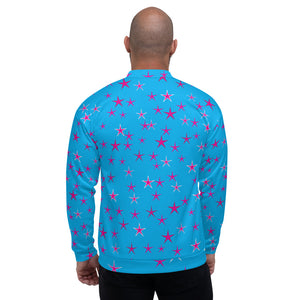 Aqua Sky Pink Stars Unisex Bomber Jacket