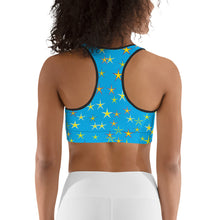 Load image into Gallery viewer, Aqua Sky Yellow Stars Women&#39;s Sports Bra